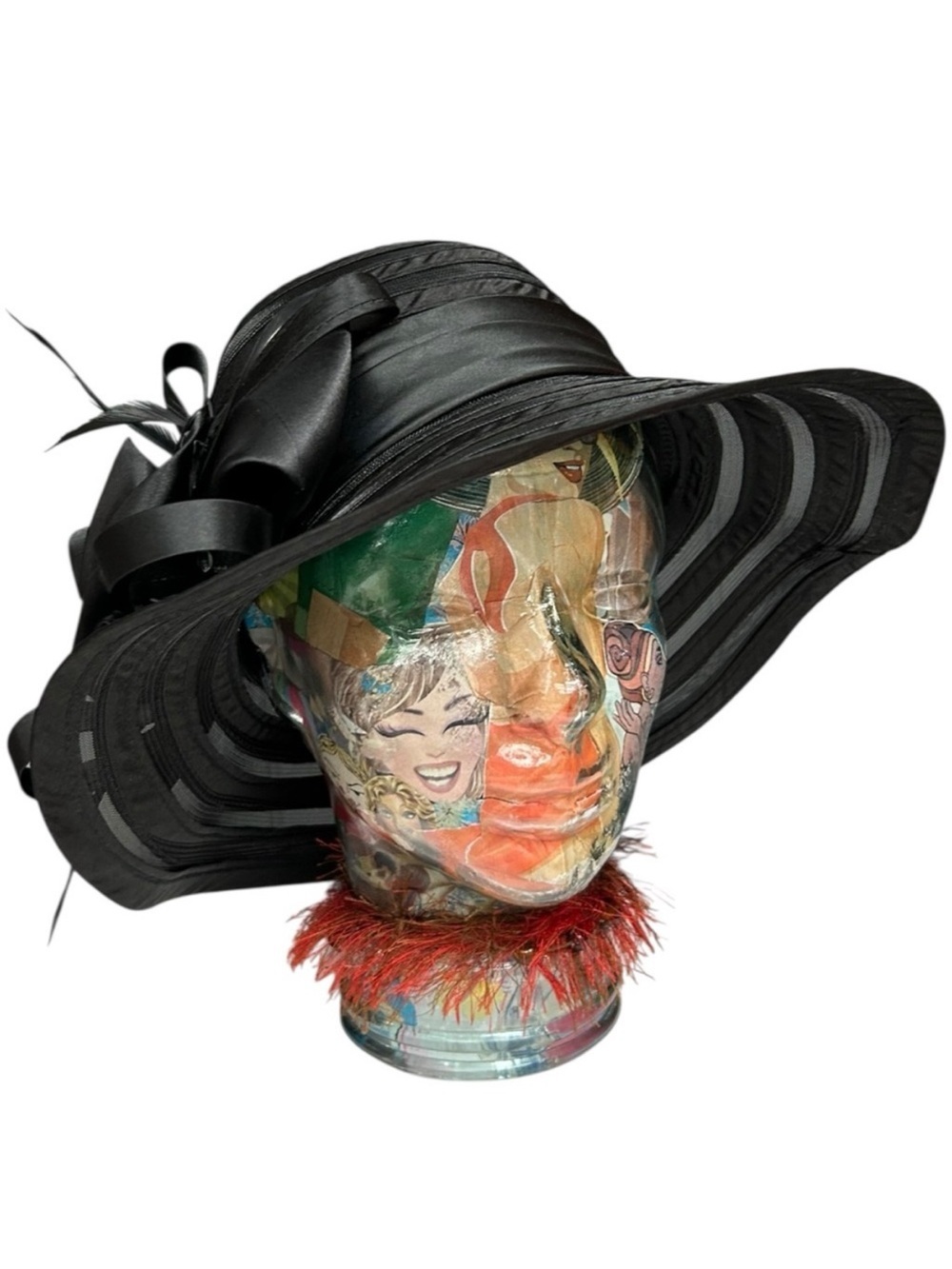 Black Ribbon Dress Hat Wide Brim Floral Bow Church Derby Tea Party Hat